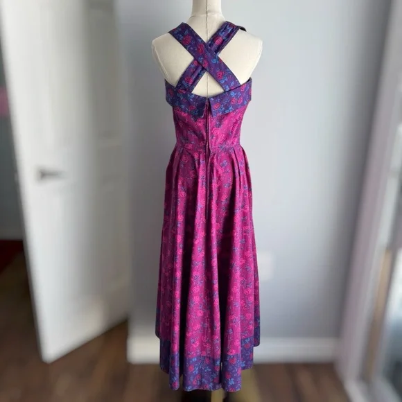 Vintage Suttles & Seawinds Floral Midi Dress Sz XS Pink Romantic Summer Canadian - Picture 9 of 16